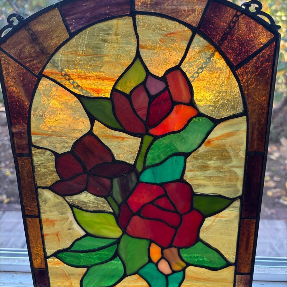Beautiful stained glass with a floral rose